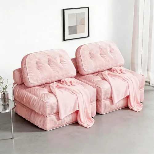 Miniatura 11 de Sofá cama plegable, futón de franela con almohada y manta, silla convertible para sala de estar y dormitorio, color blanco