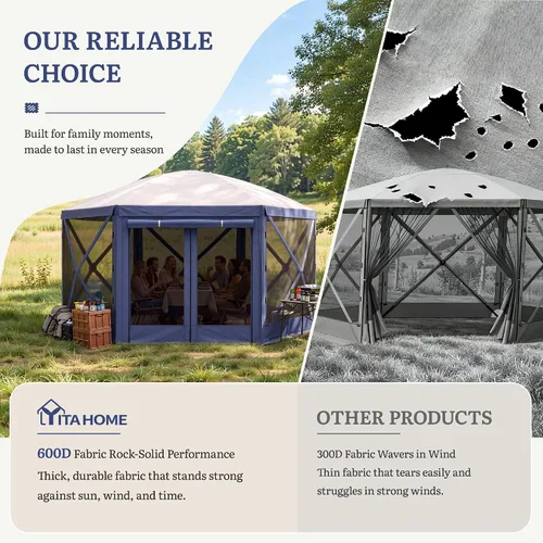 Miniatura 6 de YITAHOME Gazebo de campamento de 12 x 12 pies, toldo portátil desplegable para exteriores, tienda de campaña con pantalla de 6 caras con ventanas