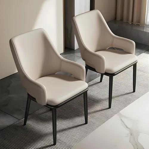 Juego de 2 sillas de comedor modernas, sillas de metal con costuras y patas de metal, sillas de cocina modernas tapizadas de piel sintética, silla