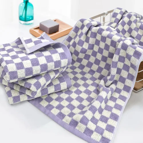 Miniatura 3 de Toalla de mano para baño, habitación de huéspedes, hogar - Juego de toallas faciales 100% algodón a cuadros lila, extrasuave, absorbente, 4 piezas