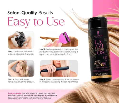 Miniatura 4 de Lazzios Caviar - Proteína orgánica para el cabello, tratamiento capilar con queratina brasileña sin formaldehído, alisado profesional, queratina