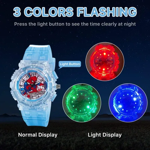 Miniatura 4 de Joyday Kids Watch, Superhero Kids Analog Watch for Boys Girls, Adjustable Strap Learning Time Kids Wrist Watch with 3 Colors Flashing, Cool