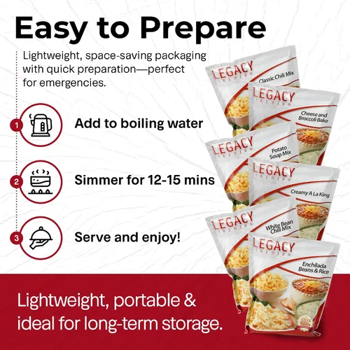 Miniatura 5 de Legacy Food Storage - Cubo de 120 porciones sin gluten, suministro de alimentos de emergencia, 46,200 calorías totales, 120 porciones grandes