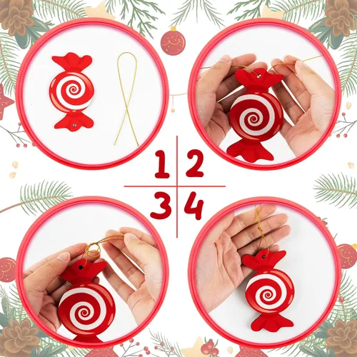 Miniatura 5 de 33 piezas de adornos de bastón de caramelo de menta para árbol de Navidad - Coloridos adornos colgantes de caramelo en palo de madera para árbol