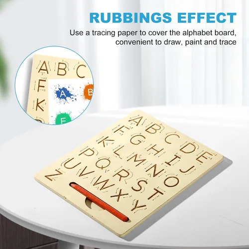 Miniatura 6 de Tabla de práctica de letras de madera, tabla de trazado reutilizable del alfabeto de escritura a mano de doble cara para niños pequeños y regalos