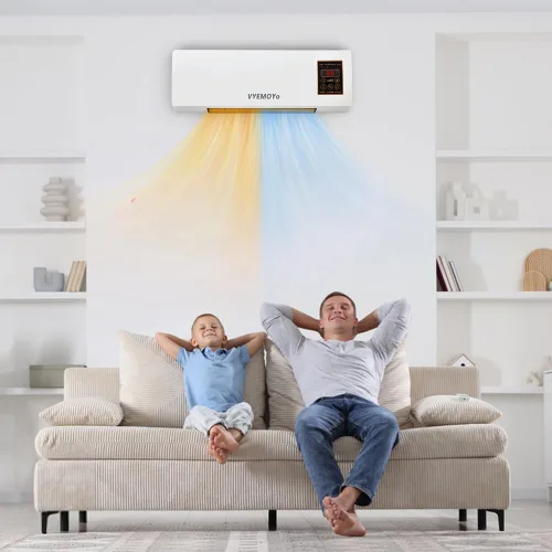 Miniatura 2 de Calentador de pared eléctrico de 1400 W para uso en interiores, cerámica PTC, calentamiento rápido 3S, temporizador de 6 horas, protección contra