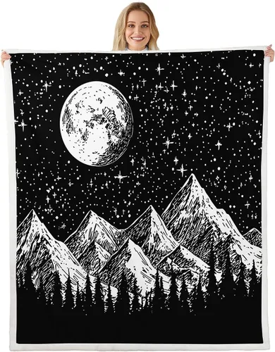Erosebridal Manta de sol y luna para cama, manta de forro polar abstracto con estrellas y sol para silla, niños y niños, manta de sherpa bohemia