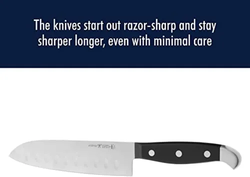 Miniatura 5 de HENCKELS Statement - Cuchillo Santoku de borde hueco afilado de 5 pulgadas, diseño alemán informado por más de 100 años de maestría, negro/acero