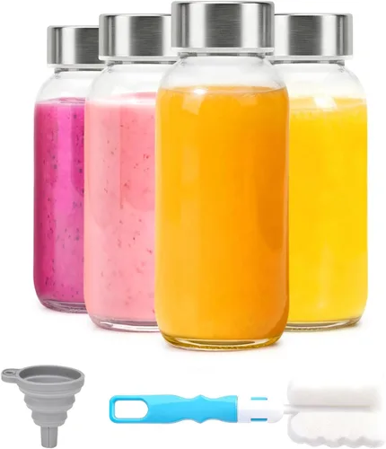 Miniatura 18 de Luxfuel Botellas de vidrio transparente de 24 onzas con tapas, botellas de agua de vidrio reutilizables con tapa de acero inoxidable para jugos
