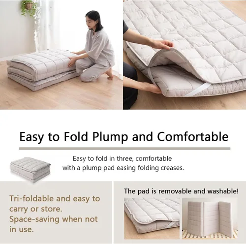 Miniatura 6 de EMOOR Colchón de futón japonés de triple pliegue Machi con protector de colchón S-Twin gris, fuelle plegable, almacenable, lavable, para dormir