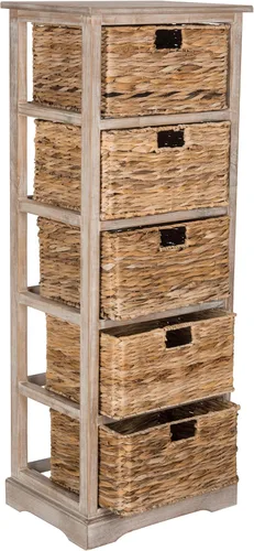 Miniatura 9 de SAFAVIEH Muebles Vedette - Torre de almacenamiento de 5 cestas - Negro envejecido - Madera maciza - Diseño de torre de cesta costera - Ideal