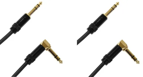Miniatura 3 de Audio2000'S E26112P2 - Paquete de dos cables TRS de 12 pies chapados en oro de 1/4 de pulgada en ángulo recto a TRS de 1/4 de pulgada rectos