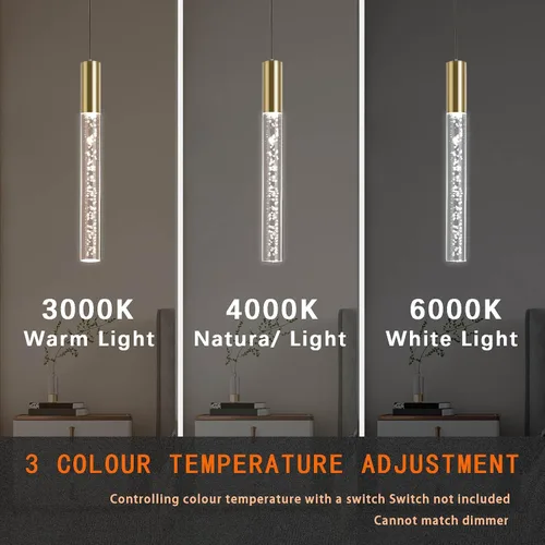 Miniatura 2 de Moderna lámpara colgante dorada, 1 luz LED colgante de 3 colores, cable acrílico, luces colgantes de techo ajustables para cocina, isla, sala