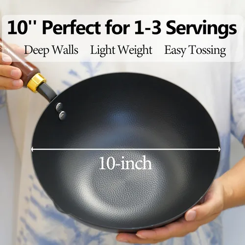 Miniatura 3 de Souped Up Recipes Wok de acero al carbono de 10 pulgadas para estufas eléctricas, de inducción y de gas (tapa y video de guía de usuario incluido)