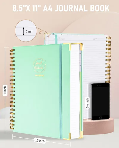 Miniatura 3 de Nicpro Cuaderno en espiral, 21 x 29.7 cm, cuadernos de cuero para el trabajo, cuaderno universitario de tapa dura con rayas de tamaño grande de 300