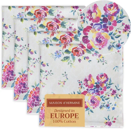 Miniatura 140 de Maison d' Hermine Happy Florals - Juego de 4 servilletas 100% algodón suave y cómodo perfectas para cenas familiares, bodas, fiestas de cóctel, 063