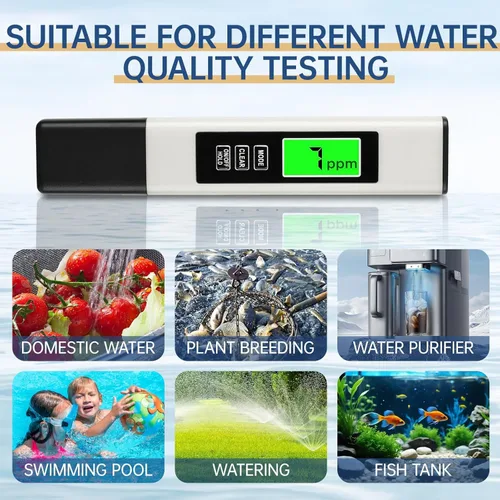 Miniatura 7 de Medidor digital TDS 4 en 1: probador de calidad del agua CE, temperatura (℃/℉) y 0-9999 ppm para agua potable, acuarios y sistemas RO-RODI (blanco)