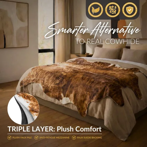 Miniatura 7 de NativeSkins - Alfombra de piel de vacuno de imitación – Brindle (extragrande) 6.2 pies x 8.2 pies Estampado de vaca Decoración occidental