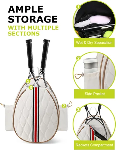 Miniatura 3 de Bolsas de tenis con capacidad para 2 raquetas para mujeres y hombres, mochila de tenis cruzada y bolsa de hombro para raqueta, bolsillo aislado