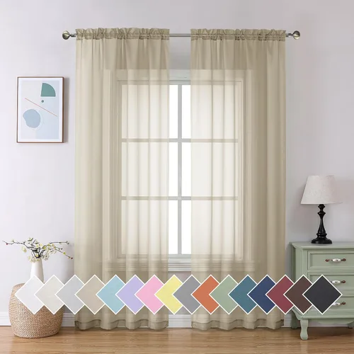 Miniatura 71 de Aiyufeng 2 paneles de cenefa transparente negra de 14 pulgadas de largo, cortinas cortas negras transparentes para dormitorio, cortinas de cocina