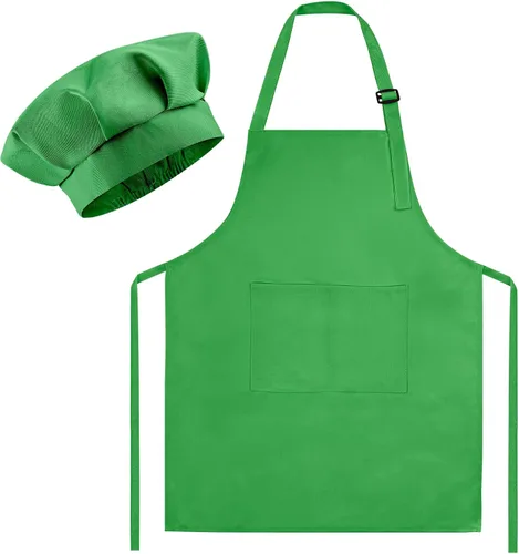 Miniatura 14 de Morcheiong Juego de gorro y delantal de chef para niños, delantal de pintura ajustable para niños y gorro de chef con 2 bolsillos para cocinar