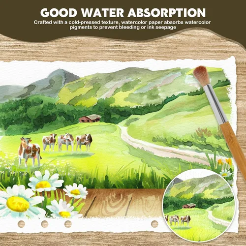 Miniatura 5 de Cuaderno de bocetos de acuarela vintage, 140 lb/300 GSM, papel de acuarela de prensa en frío, papel de acuarela para pintura, dibujo, medios mixtos