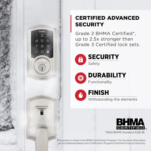 Miniatura 4 de Kwikset SmartCode 270 - Cerradura de puerta con teclado táctil electrónico sin llave con bloqueo automático, códigos de usuario personalizados