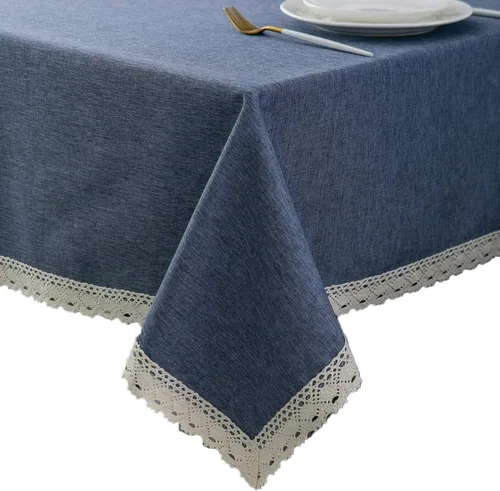 Miniatura 19 de EHouseHome Mantel de lino sintético con ribete de encaje, impermeable, a prueba de derrames, resistente a las manchas, sin arrugas, a prueba