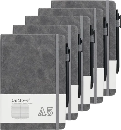 Miniatura 11 de Cuadernos diarios para mujeres y hombres, paquete de 5 unidades, tapa dura de cuero a granel con soporte para bolígrafo, 160 páginas, papel grueso