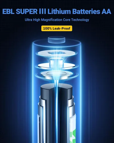 Miniatura 3 de EBL Baterías de litio AA de 3700 mAh, paquete de 8 baterías no recargables de 1.5 V de más larga duración doble A mejoradas, baterías AA de litio