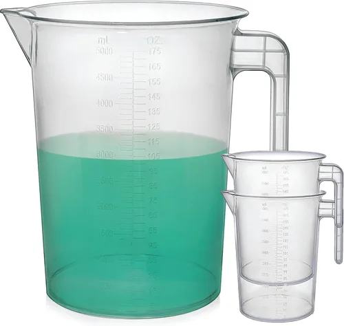 Jarra medidora de 5 litros, paquete de 3 jarras de plástico inastillables grandes graduadas de 1.3 galones, 1 a 2 galones (5 litros, 169.1 fl oz)