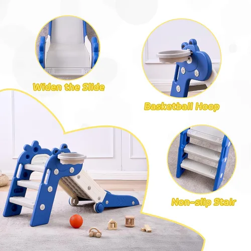 Miniatura 4 de DOREROOM Toboganes de interior para niños pequeños, plegables de plástico con aro de baloncesto y pelota