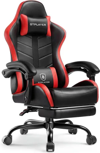 Miniatura 12 de GTPLAYER Silla de juegos para adultos, silla ergonómica para juegos de computadora con reposapiés, altura ajustable, reclinación de 90-155° y Azul