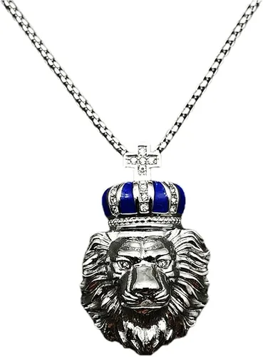 MIVEIVIA Collar con colgante de corona rey león circonita cúbica colgante de estilo animal vintage collar de acero inoxidable hip hop punk discoteca