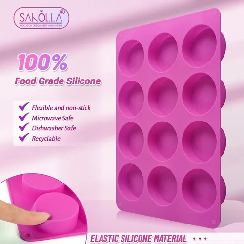 Miniatura 2 de Sakolla 3 piezas de moldes redondos de silicona para galletas de chocolate, moldes cilíndricos de 12 cavidades para Oreos cubiertas de chocolate