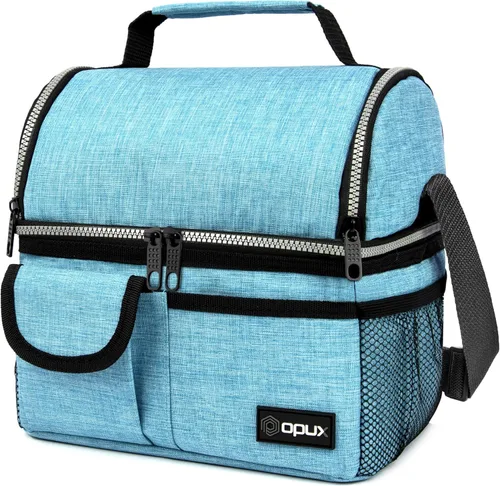 Miniatura 11 de Opux - Bolsa de almuerzo aislada de doble compartimento para hombres y mujeres Bolsa de almuerzo reutilizable con correa para el hombro, forro
