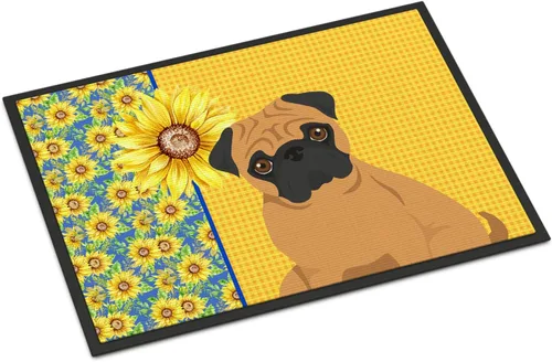 Miniatura 304 de Caroline's Treasures WDK5313MAT Airedale Terrier - Tapete para puerta delantera de 18 x 27 pulgadas, diseño de girasoles de verano, para entrada