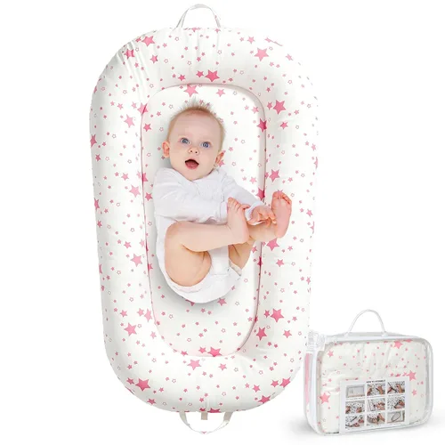 Miniatura 9 de Tumbona para bebé recién nacido de 0 a 24 meses, asiento portátil para bebés con soporte ergonómico, silla de bebé de algodón transpirable