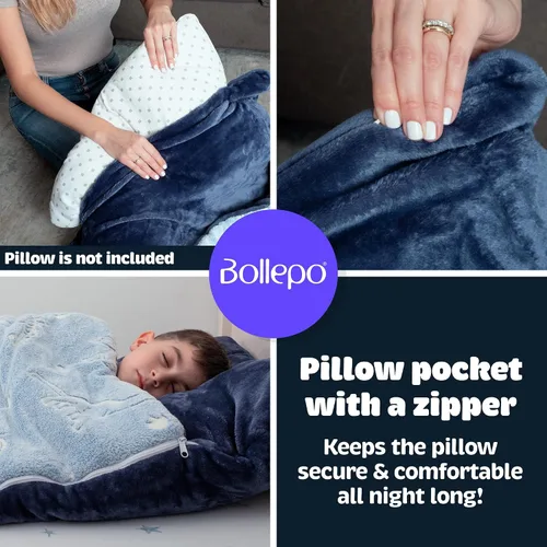 Miniatura 5 de Saco de dormir para niños y niñas, brilla en la oscuridad para mayores de 3 años, grande con bolsillo para almohada, manta extra suave para niños