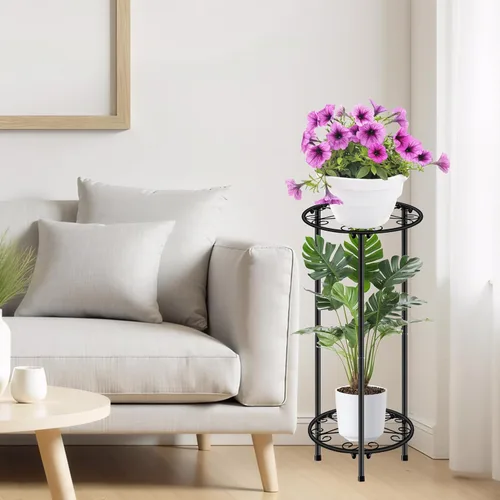 Miniatura 3 de CASIMR - Soporte para plantas para interiores y exteriores, estante de metal inoxidable para flores, 2 niveles de 23.9 pulgadas, soporte alto
