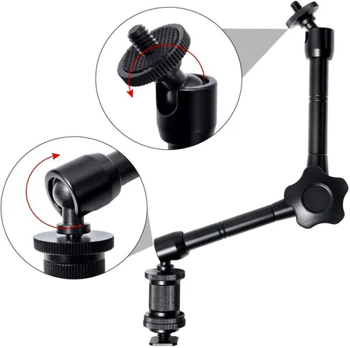 Miniatura 3 de Brazo mágico de fricción articulado de 11 pulgadas ajustable con soporte de zapata caliente Tornillo trípode de 1/4 pulgadas para plataforma