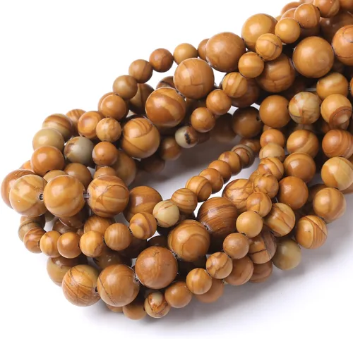 Miniatura 5 de 45 piezas de cuentas de piedra natural de jaspe de madera en grano de madera de 8 mm, forma redonda, adecuadas para joyería, pulseras de bricolaje