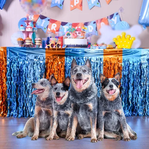 Miniatura 7 de LOLStar Suministros para fiesta de cumpleaños de perros azules, paquete de 2 unidades, color naranja, azul y azul claro, ondulados, con flecos