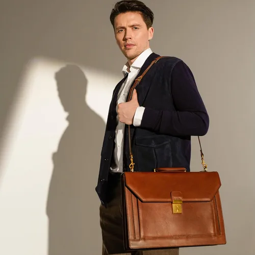 Miniatura 3 de Time Resistance Maletín de cuero - Bolsa italiana hecha a mano para laptop - Bolsa de trabajo para hombres y mujeres - Adjunta - Bolsa