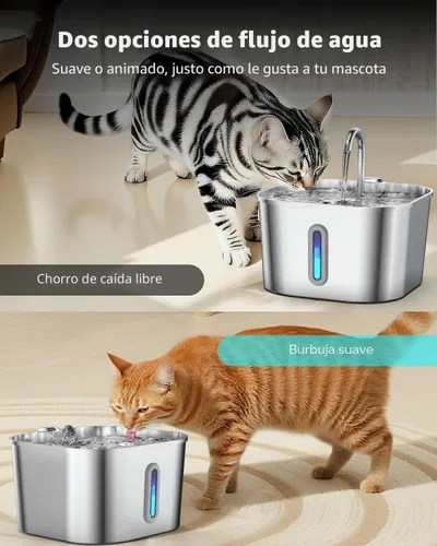 Miniatura 7 de Fuente de agua para gatos de acero inoxidable, fuente para gatos de 74 oz/2.2 L con bomba silenciosa, dispensador automático de agua para mascotas