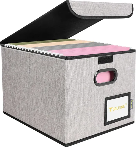 Miniatura 12 de Caja organizadora de archivos Baleine con tapa, organizador de carpetas de archivos plegable con deslizador de plástico, caja de carpetas