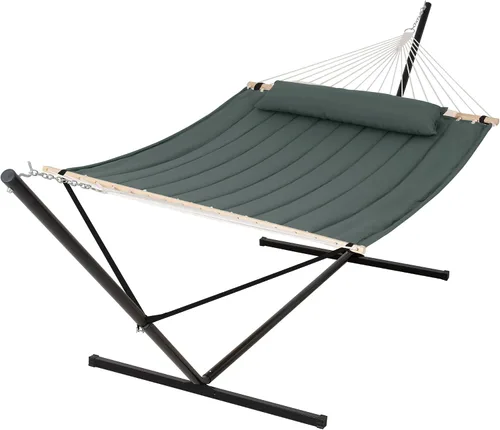 Miniatura 12 de SUNCREAT Hammocks Hamaca doble extragrande con soporte de 12 pies, capacidad de 475 libras, hamaca portátil al aire libre con barra separadora