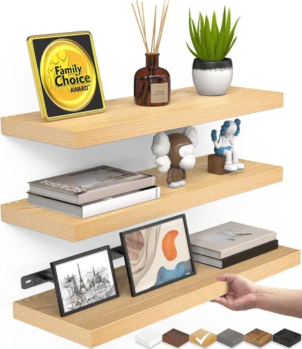 Miniatura 23 de BAYKA Estantes flotantes para pared, estantes de madera rústica montados en la pared para baño, dormitorio, sala de estar, cocina, estante colgante