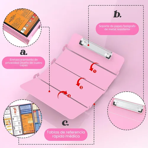 Miniatura 5 de Portapapeles de Enfermería Plegable - 4 Capas de Aluminio, Portapapeles Plegable para Enfermera, Edición Médica de Enfermería, Hojas de Referencia