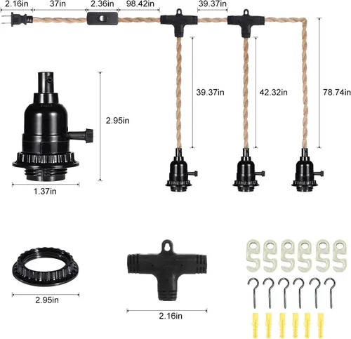Miniatura 4 de Lámpara colgante enchufable, 20 pies, 3 bombillas, lámpara colgante con cable con interruptor, casquillo de bombillas E26, lámparas aéreas